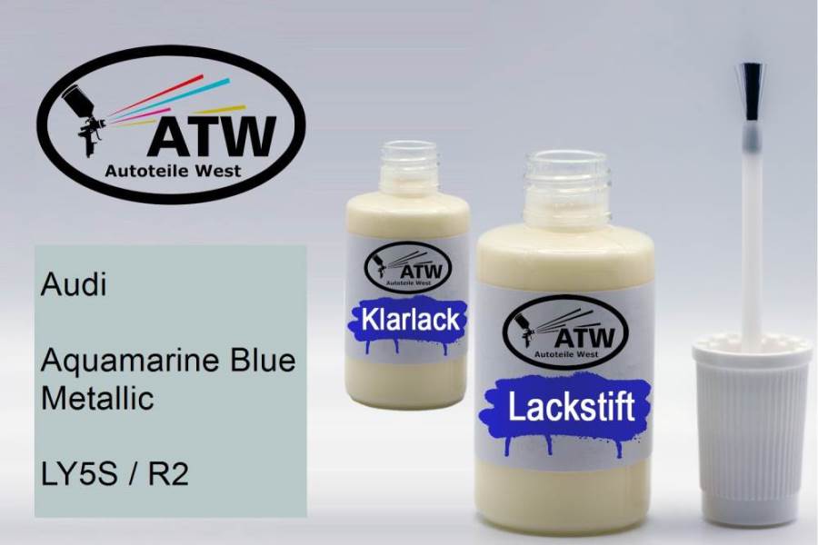 Audi, Aquamarine Blue Metallic, LY5S / R2: 20ml Lackstift + 20ml Klarlack - Set, von ATW Autoteile West.